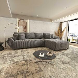 Colțar extensibil dumonde cu ladă de depozitare si sezut confortabil din spuma high-density, Berlin XL Tilia Gri 90 II 350x185 cm