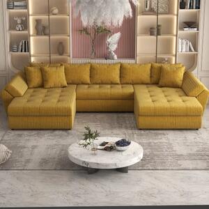 Colțar extensibil dumonde cu ladă de depozitare si sezut confortabil din spuma high-density, Loana Ambience mustar U 375x185 cm
