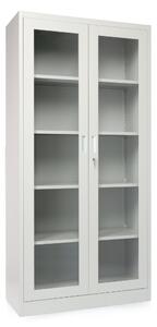Dulap metalic universal cu ușă din sticlă, 90 x 40 x 185 cm, încuietoare cu cilindru, gri deschis - ral 7035