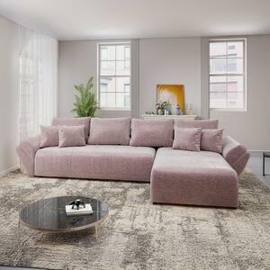 Colțar extensibil dumonde cu ladă de depozitare si sezut confortabil din spuma high-density, Berlin XL Monolith Roz Pudrat 62 II 350x185 cm