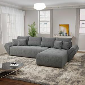 Colțar extensibil dumonde cu ladă de depozitare si sezut confortabil din spuma high-density, Berlin XL Monte Gri 90 II 350x185 cm