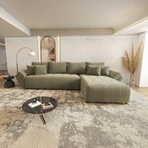 Colțar extensibil dumonde cu ladă de depozitare si sezut confortabil din spuma high-density, Berlin XL Tilia Verde Olive 37 II 350x185 cm