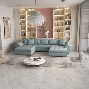 Colțar extensibil dumonde cu ladă de depozitare si sezut confortabil din spuma high-density, Loana U Mint Ambience 375x185 cm