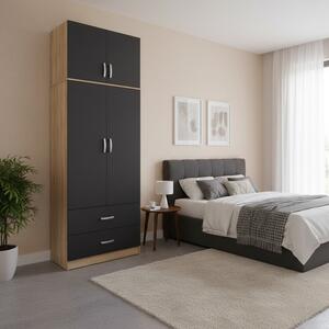 Dulap cu 2 usi, Athos, Gri inchis, 80x42x240 cm