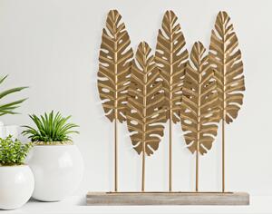 Decoratiune Long Leaf, Fier MDF, Auriu, 57,5x47x10 cm