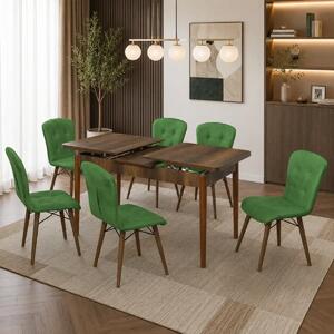 Set masa extensibila cu 6 scaune tapitate Homs cristal nuc-verde 170 x 80 cm