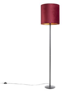 Lampă de podea neagră cu abajur din catifea roșie cu auriu 40 cm - Simplo
