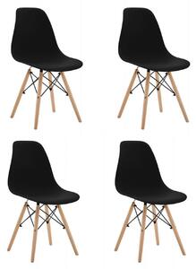 Set 4 scaune pentru bucatarie - living cu picioare din lemn, negru