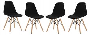 Set 4 scaune pentru bucatarie - living cu picioare din lemn, negru