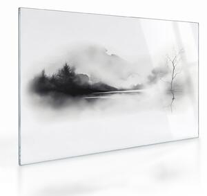 Tablou pe sticlă - pictură cu cerneală de peisaj (70x50 cm)