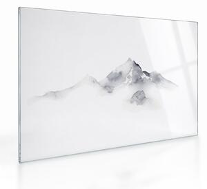 Tablou pe sticlă - Pictură cu cerneală de munți (70x50 cm)