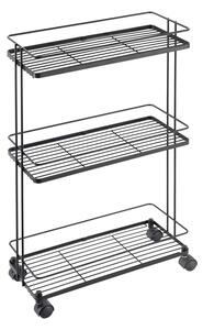 Etajeră pe roți negru-mat din oțel 38x62x16 cm Lava – Metaltex