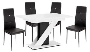 Set de sufragerie pentru 4 persoane Maasix WGBS High Gloss alb-negru cu scaune negru Elvira