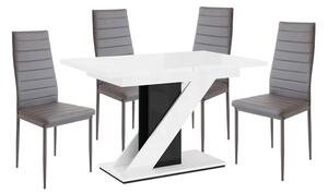 Set de sufragerie pentru 4 persoane Maasix WGBS alb-negru lucios cu scaune Grey Coleta