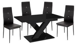 Set de sufragerie pentru 4 persoane Maasix BKG High Gloss negru cu scaune negru Elvira