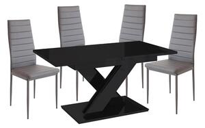 Set de sufragerie pentru 4 persoane Maasix BKG High Gloss negru cu scaune Grey Coleta