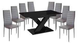 Set de sufragerie pentru 8 persoane Maasix BKG High Gloss negru cu scaune Grey Coleta