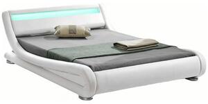 Pat FILIDA 160x200, alb, piele ecologica/PAL/metal/lemn, cu iluminare