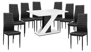 Set de sufragerie Maasix WGBS alb-negru lucios pentru 8 persoane cu scaune negru Coleta