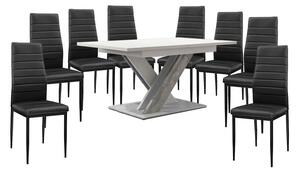 Set de sufragerie Maasix WTS High Gloss alb-gri X pentru 8 persoane cu scaune negru Coleta