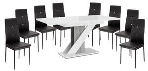 Set de sufragerie Maasix WGS gri-alb lucios Z pentru 8 persoane cu scaune negre Elvira