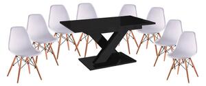 Set de sufragerie Maasix BKG High Gloss negru pentru 8 persoane cu scaune Didier albe