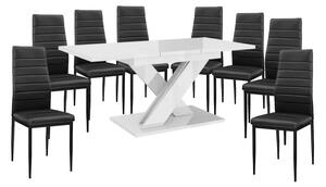 Set de sufragerie Maasix WTG High Gloss White pentru 8 persoane cu scaune negru Coleta