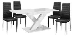 Set de sufragerie Maasix WTG High Gloss White pentru 4 persoane cu scaune negru Coleta