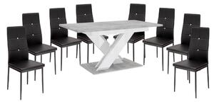 Maasix SWTG High Gloss White - Set de sufragerie din beton pentru 8 persoane cu scaune negre Elvira