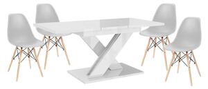 Set de sufragerie Maasix WTG High Gloss White pentru 4 persoane cu scaune Didier gri
