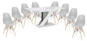 Set de sufragerie Maasix WGS gri-alb lucios Z pentru 8 persoane cu scaune Didier gri