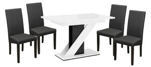 Set de sufragerie pentru 4 persoane Maasix WGBS alb-negru lucios cu scaune Gri Vanda