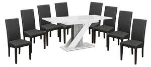 Set de sufragerie Maasix WGS gri-alb lucios Z pentru 8 persoane cu scaune gri Vanda
