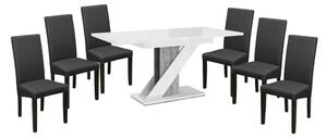 Set de sufragerie Maasix WGS gri-alb lucios Z pentru 6 persoane cu scaune gri Vanda