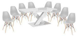 Set de sufragerie Maasix WTG alb lucios pentru 8 persoane cu scaune Didier gri