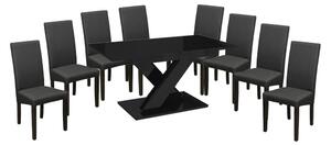 Set de sufragerie pentru 8 persoane Maasix BKG High Gloss negru cu scaune Grey Vanda