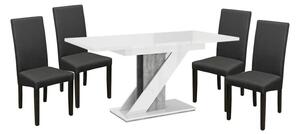 Set de sufragerie Maasix WGS gri-alb lucios Z pentru 4 persoane cu scaune gri Vanda