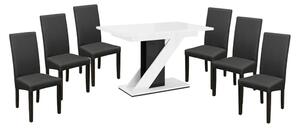 Set de sufragerie Maasix WGBS alb-negru lucios pentru 6 persoane cu scaune Gri Vanda