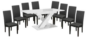 Set de sufragerie Maasix WTG High Gloss White pentru 8 persoane cu scaune Grey Vanda
