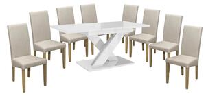 Set de sufragerie Maasix WTG High Gloss White pentru 8 persoane cu scaune Bej Vanda