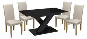 Set de sufragerie pentru 4 persoane Maasix BKG High Gloss negru cu scaune Beige Vanda
