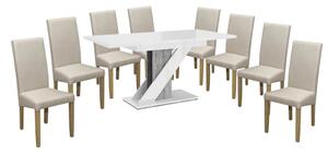 Set de sufragerie Maasix WGS gri-alb lucios Z pentru 8 persoane cu scaune bej Vanda