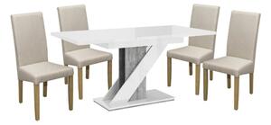 Set de sufragerie Maasix WGS gri-alb lucios Z pentru 4 persoane cu scaune Bej Vanda