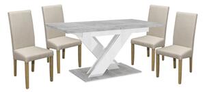 Maasix SWTG High Gloss White - Set de sufragerie din beton pentru 4 persoane cu scaune Bej Vanda
