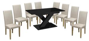 Set de sufragerie pentru 8 persoane Maasix BKG High Gloss negru cu scaune Bej Vanda
