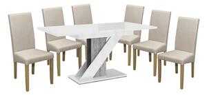 Set de sufragerie Maasix WGS gri-alb lucios Z pentru 6 persoane cu scaune bej Vanda