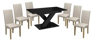 Set dining pentru 6 persoane Maasix BKG High Gloss negru cu scaune Beige Vanda