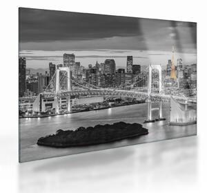 Tablou pe sticlă - Orașul mare cu turnul galben (70x50 cm)