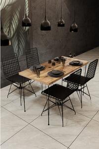 Set masa si 4 scaune NMSYMK001, stejar/negru, PAL melaminat/metal