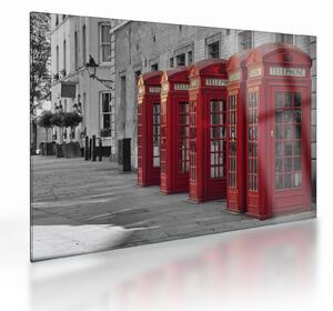 Tablou pe sticlă - Cutii telefonice din Londra (70x50 cm)